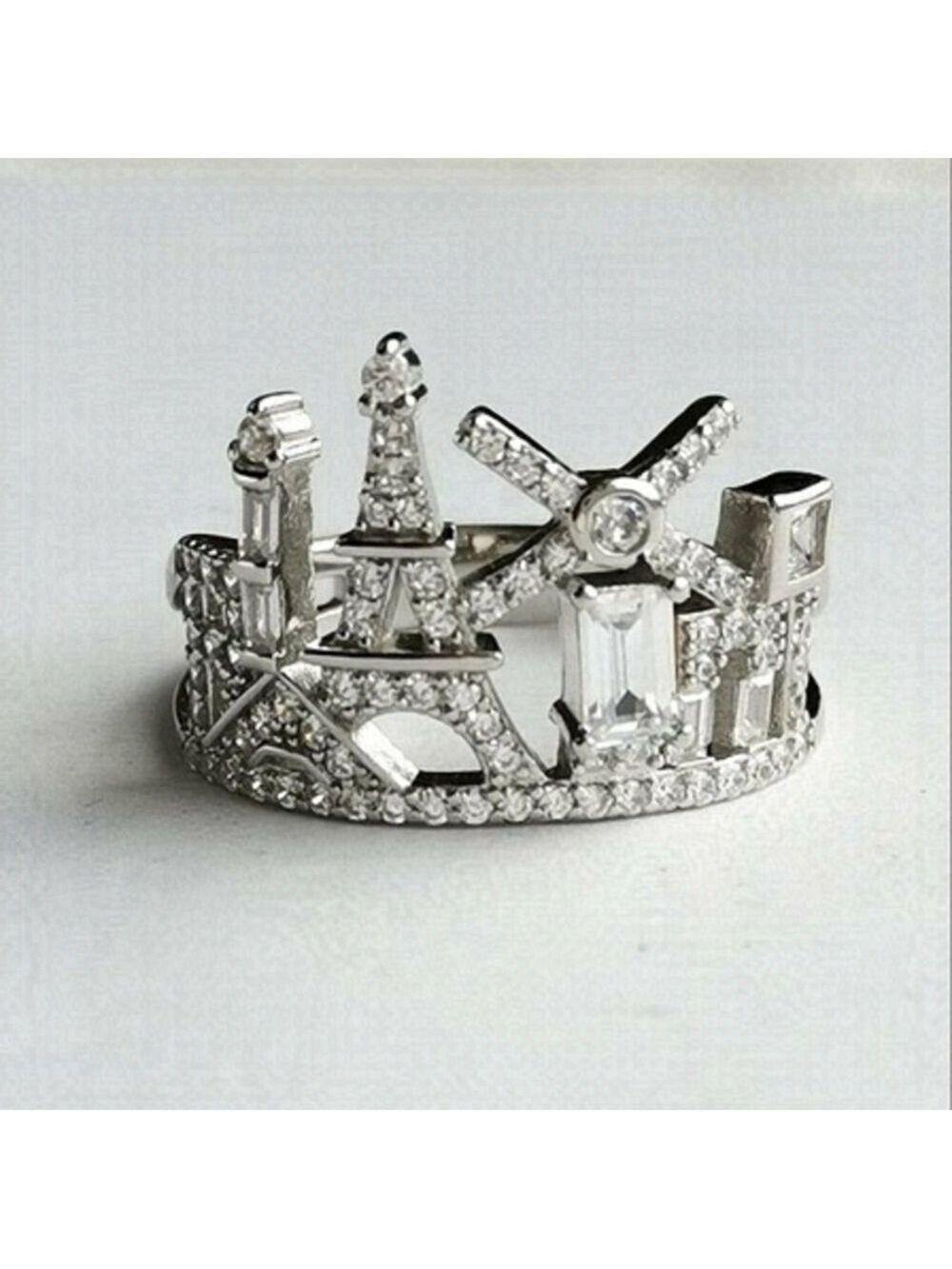 Paris Skyline cityscape ring sterling silver cz size   9 🆕